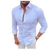 Camisa Social Slim Fit De Elastano Manga Longa Masculina