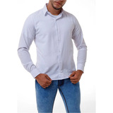 Camisa Social Slim Fit Masculina Camiseta Manga Longa Branca