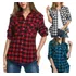Camisa Social Xadrez Feminina Manga Longa Viscose Elegante