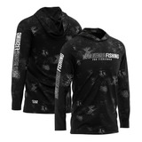 Camisa Sublimada C capuz Proteção Solar Uv Black Mar Negro