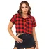 Camisa Xadrez Feminina Cropped Com Botões Blusinha Social