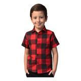 Camisa Xadrez Infantil Manga Curta Vermelha Menino Junina