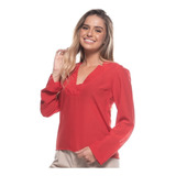 Camisão Feminino Tipo Bata Soltinha Vermelho Crepe