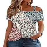 Camisas Femininas De Ombro Vazado, Manga Curta, Botão Unilateral, Blusa Franzida, Camiseta, Túnica Casual De Verão, Floral, P