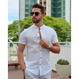Camisas Masculina Social Gola Padre Linho Premium Moda Luxo