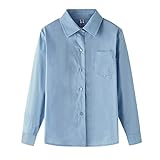 Camisas Sociais Justas Para Meninos E Meninas Camisa Formal De Manga Comprida Camisas Simples De Botão Com Bolso  Azul  14 15 Anos