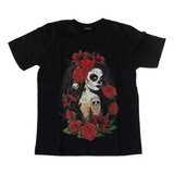 Camiseta Blusa Adulto Katrina Caveira Mexicana Rosas Hcd495