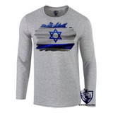 Camiseta Blusa Manga Longa Camisa Bandeira Israel Oriente