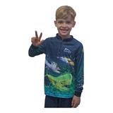 Camiseta Blusa Pesca Infantil Uv50 Peixe Dourado Do Mar