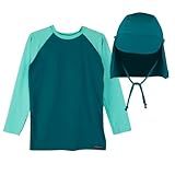 Camiseta Blusa Proteção Solar Infantil UV 50  Boné Infantil Kit Praia Raios Solares Cores  Verde  10 Anos 