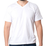 Camiseta Branca De Algodão Gola V - Kit Com 5 Camisetas