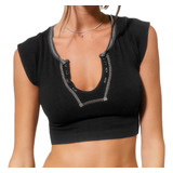 Camiseta Camisa Tricotado Estilo Super Curto Colarinho Meio