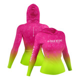 Camiseta Capuz Mar Negro Feminina Pesca Camuflada Prot 50 
