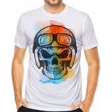 Camiseta Caveira Skull Moto Capacete Camisa Motorbiker Moda