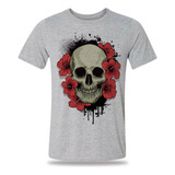 Camiseta Caveira Skull Rosas