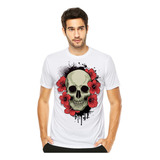 Camiseta Caveira Skull Rosas