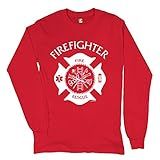 Camiseta De Manga Comprida Com Emblema De Bombeiro Fire And Rescue First Responders, Vermelho, P