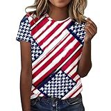 Camiseta Feminina 4 De Julho Bandeira Americana Patriótica Vintage Estampada Gola Redonda Verão Manga Curta Túnicas, Branco, P