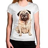 Camiseta Feminina Branca Cachorro Pug Sentado Bege (m)