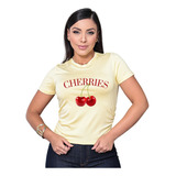 Camiseta Feminina Cherries Estampa Cereja Tendencia Fashion