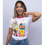 Camiseta Feminina Personagem Tigrão, Pernalonga E Piu Piu