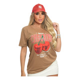 Camiseta Feminina T-shirt Estampa Cherry Cereja Tendência 