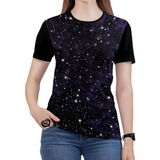 Camiseta Galaxia Plus Size Espaço Planeta Feminina Blusa Prt