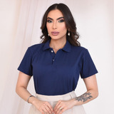 Camiseta Gola Polo Feminina Malha 100 Algodão Moda Trabalho