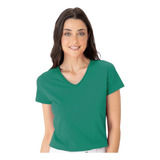 Camiseta Gola V Baby Look Feminina Malwee Original Algodão 