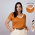 Camiseta Gola V Plus Size Feminina Blusa Bicolor Básica 