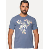 Camiseta Guess Masculina Embrodery Flowers Azul Claro