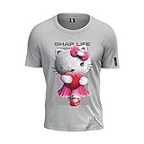 Camiseta Hello Kitty Shap Life Cute Fofo 100% Algodão Cor:cinza;tamanho:g