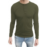 Camiseta Henley Masculina Manga
