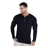 Camiseta Henley Masculina Slim