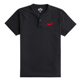 Camiseta Hollister Henley Preta