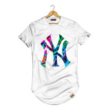 Camiseta Longline Camisa Ny New York Floral Blusa Stilo Swag