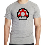 Camiseta Luxo Super Mario Pixel Mushroom Nintendo Linda