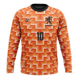 Camiseta Manga Longa Filtro Uv Holanda Copa Retrô Euro 1988