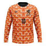 Camiseta Manga Longa Filtro Uv Holanda Copa Retrô Euro 1988