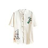 Camiseta Masculina Estilo Chinês Tang Suit De Linho Manga 3/4 Sólida Tradicional Kung Fu China Tipo Hanfu, C142 Branco, Gg