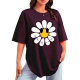Camiseta Oversized Blusa Blogueira Estampada Desenho Flor 