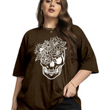 Camiseta Oversized Estampa Customizada Caveira Moda Gringa