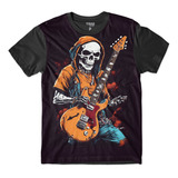 Camiseta Plus Size Caveira Guitar Skull Music Rock Metal