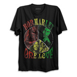 Camiseta Plus Size Preta Bob Marley One Love Bomber Rock