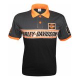 Camiseta Polo Harley Davidson Fx Preta E Chumbo 100%algodão
