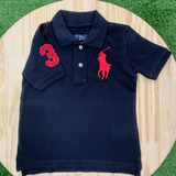 Camiseta Polo Preta Ralph Lauren Com Vermelho Infantil