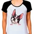 Camiseta Raglan Buldog Francês Cachorro Pet Dog Branca Fem15