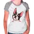 Camiseta Raglan Buldog Francês Pet Dog Cinza Branca Fem12