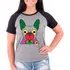 Camiseta Raglan Buldog Francês Pet Dog Cinza Preto Fem03