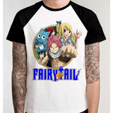 Camiseta Raglan Fairy Tail Blusa Anime Lucy Camisa Unissex